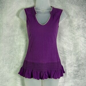 Vtg‎ Y2K lei Purple Sleeveless Peplum Top sz S Ruffle Embroidered Fairy indie
